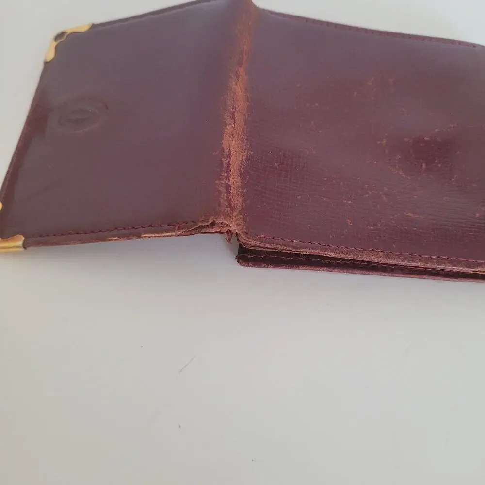 Cartier Vintage Mini Coin Holder Wallet Bordeaux Leather Small Red Burgundy